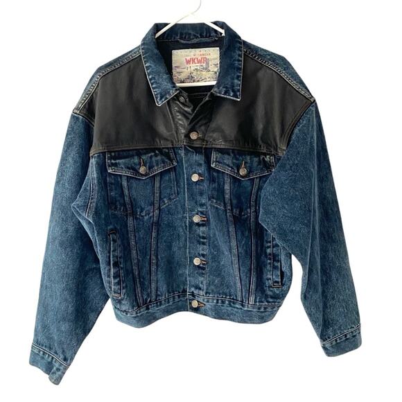 Anchor Blue Vintage Global Workwear Mens Denim Jean Leather Jacket size medium - Picture 1 of 9